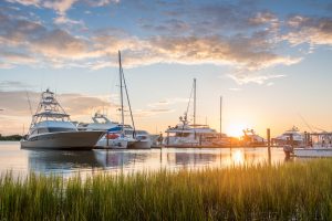 Boats docked in the harbor in Beaufort.