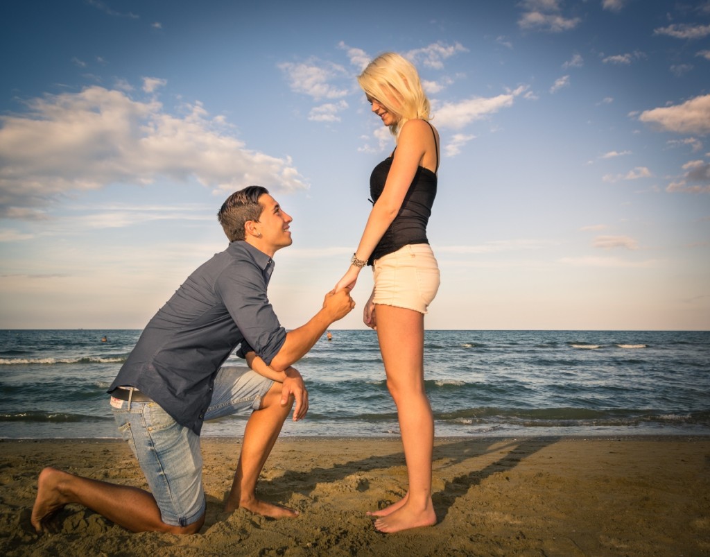 Couple on Emerald Isle Beach -- Guy on Knee