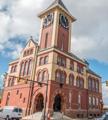 Iconic clock tower at New Bern City Hall