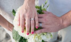 Wedding Rings over Bouquet