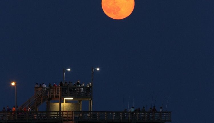 The View from Bogue Inlet Pier at Night Full Moon