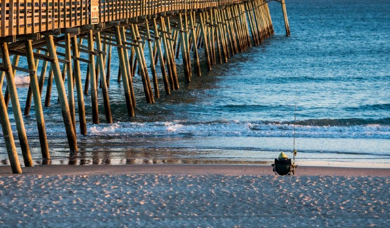 Surf fishing next to Bogue Inlet Pier